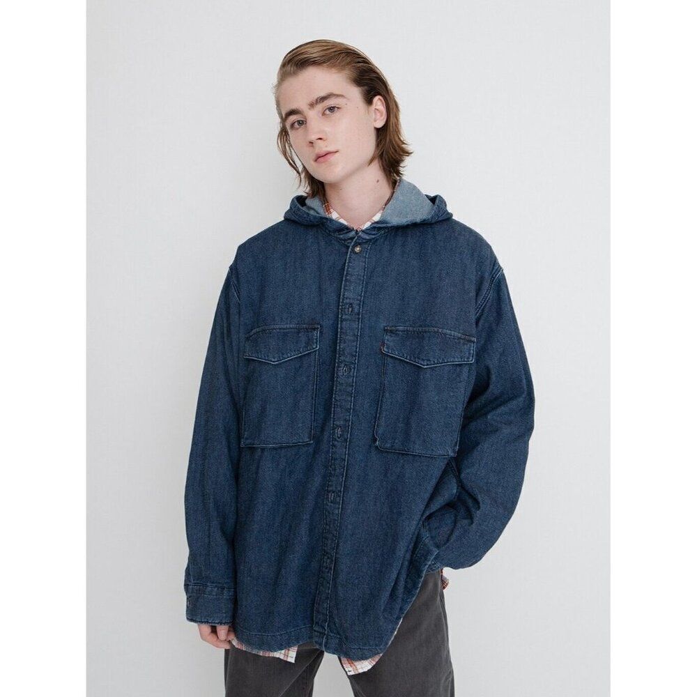 Levis Sutter Denim Overshirt Mens Small Medium Wash Hooded Button Down